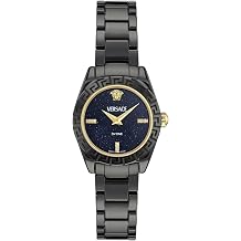 Versace DV One Mini Womens Watch, Swiss Made Luxury Designer Ceramic Bracelet Watch with Blue Stone Dial, 28mm Black Ceramic Case, Deployant Clasp, 3 ATM