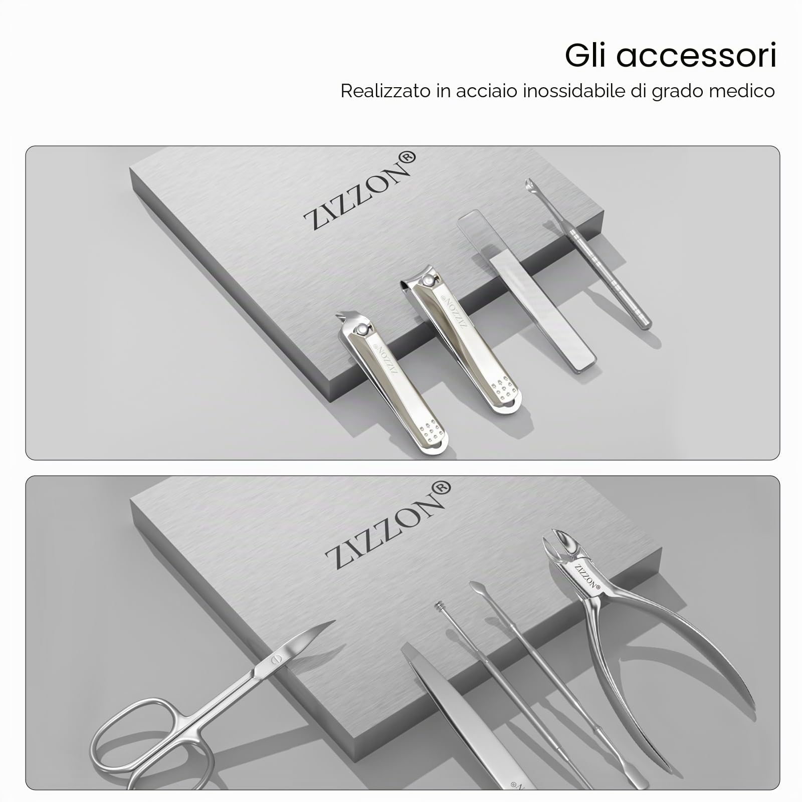 ZIZZON Set manicure professionale in acciaio inox per unghie e unghie dei piedi set 9 in 1 kit per pedicure e toelettatura con custodia da viaggio (arancione)