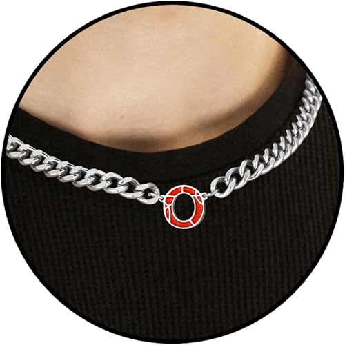Basketball Necklaces for Boys Stainless Steel Initial Necklace with Letter A-Z 6.5mm Cuban Chain Adjustable Gifts for Men Boys 16+2 Inches
