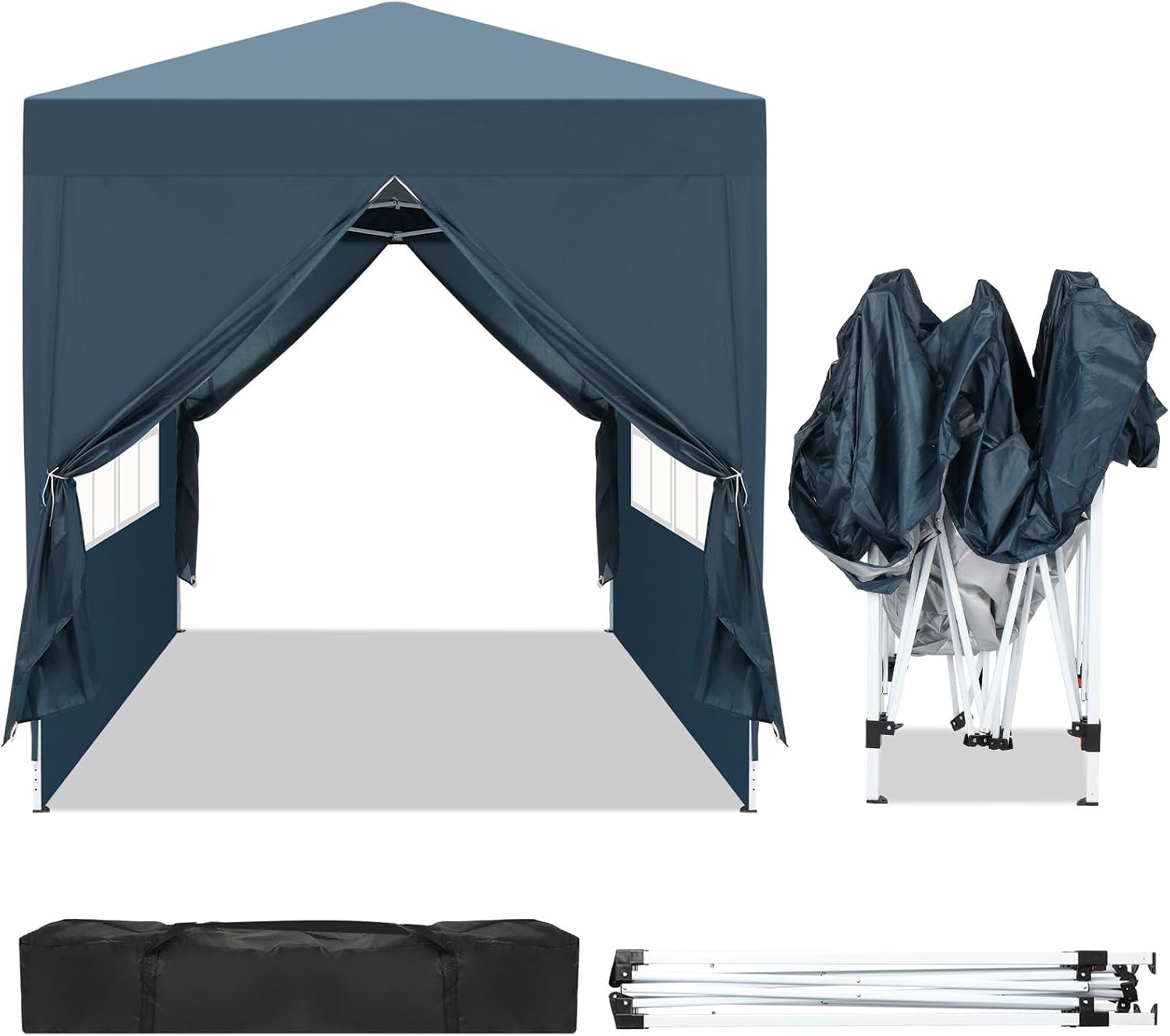 6.5x6.5 Pop Up Canopy with Sidewalls, Outdoor Small Canopy Tent with 4 Side Walls & Carry Bag, Waterproof Foldable Commercial Instant Canopy for Commercial Event, Party, Backyard (Blue)