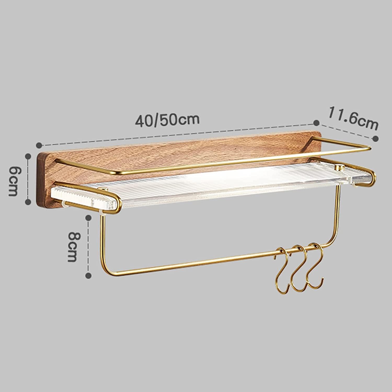 Półka Ścienna Łazienki Bez Wiercenia Półka Prysznicowa Stojak Prysznicowy Do Montażu Na Ścianie Drewniana Przestrzeń Aluminiowa Łazienki Toaleta Składowanie(B,40cm)