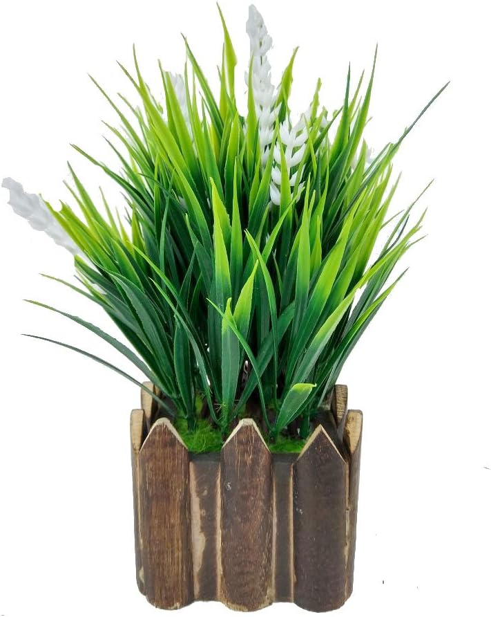 Adaspo Artificial Bonsai Plant by with Green Grass and White Kali Buds as Miniature Planter in Wooden Pot for Home décor Desktop Centre Table Kitchen Living Room Indoor and Outdoor