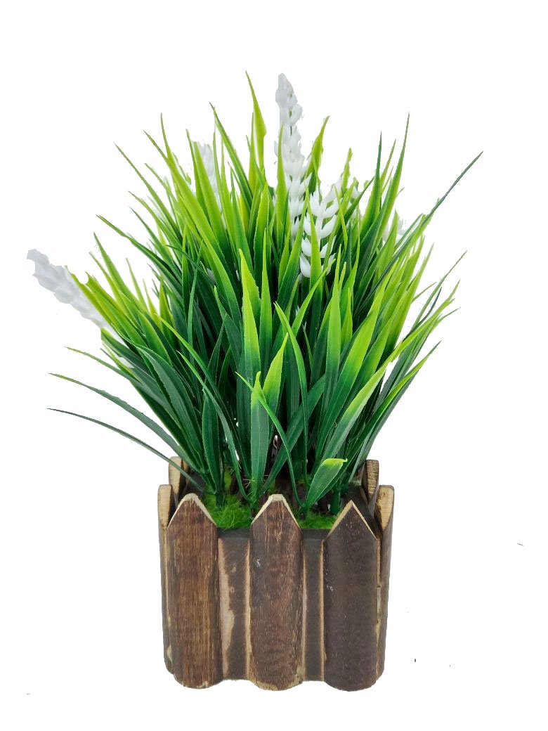 Adaspo Artificial Bonsai Plant by with Green Grass and White Kali Buds as Miniature Planter in Wooden Pot for Home décor Desktop Centre Table Kitchen Living Room Indoor and Outdoor