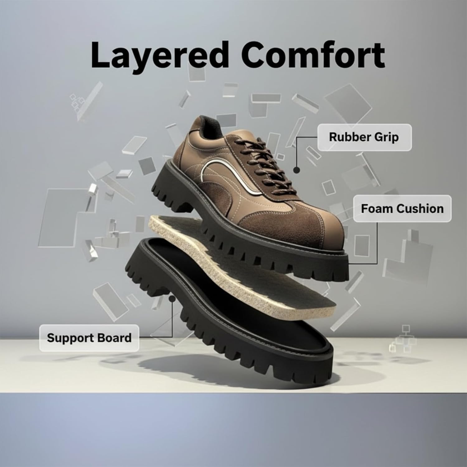 Men's Leather Patchwork Chunky Platform Fashion Oxford Shoes Retro Round Toe Lug Sole Non-Slip Lace-Up Derby Shoes for Walking, Parties, Dates.