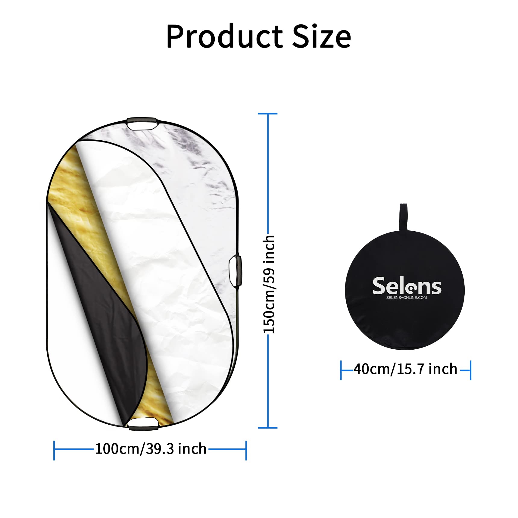 Selens 5-in-1 100x150cm Oval Reflektor Tragbarer Faltbarer für Fotografie Fotostudio Beleuchtung Außenbeleuchtung Studio Diffusor Reflector Durchlässig, Weiß, Schwarz, Silber, Gold Oberfläche