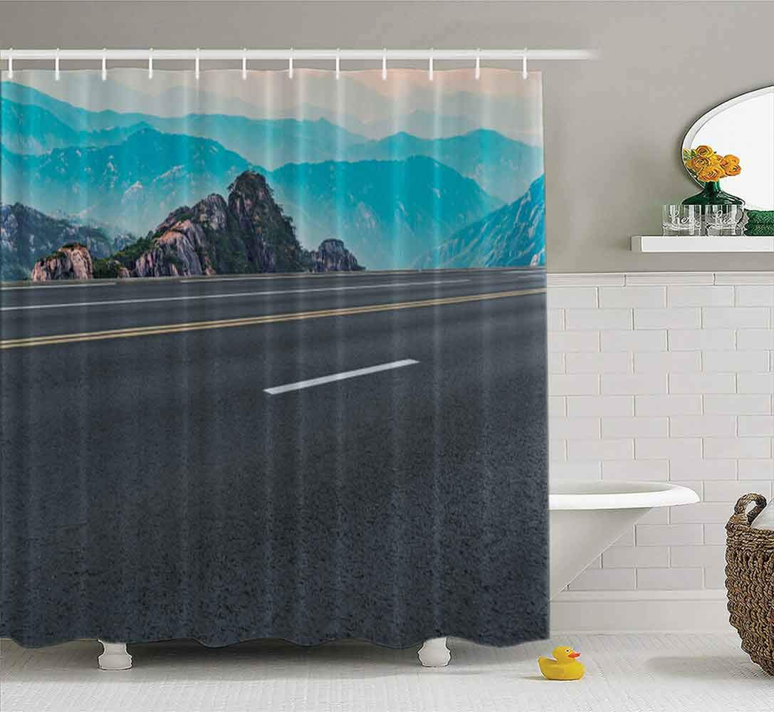 Shorping 66X72 Shower Curtain, Baby Shower Curtain Naitical Shower Curtain Air Tar Highway Square Natural Landscape Waterproof Decor Bathroom Fabric Polyester Design Set with Hooks