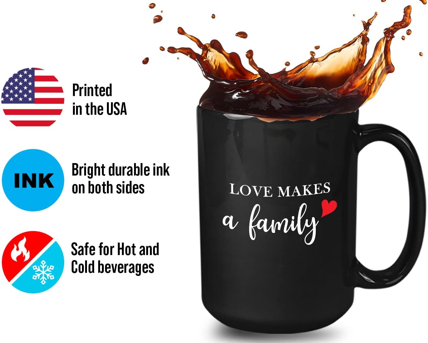 Bubble Hugs Baby Shower Coffee Mug 15oz Black - Love Makes a Family - Baby Shower Pregancy Announcemet Pregnant Mom New Mom Baby Reveal Baby Adoption