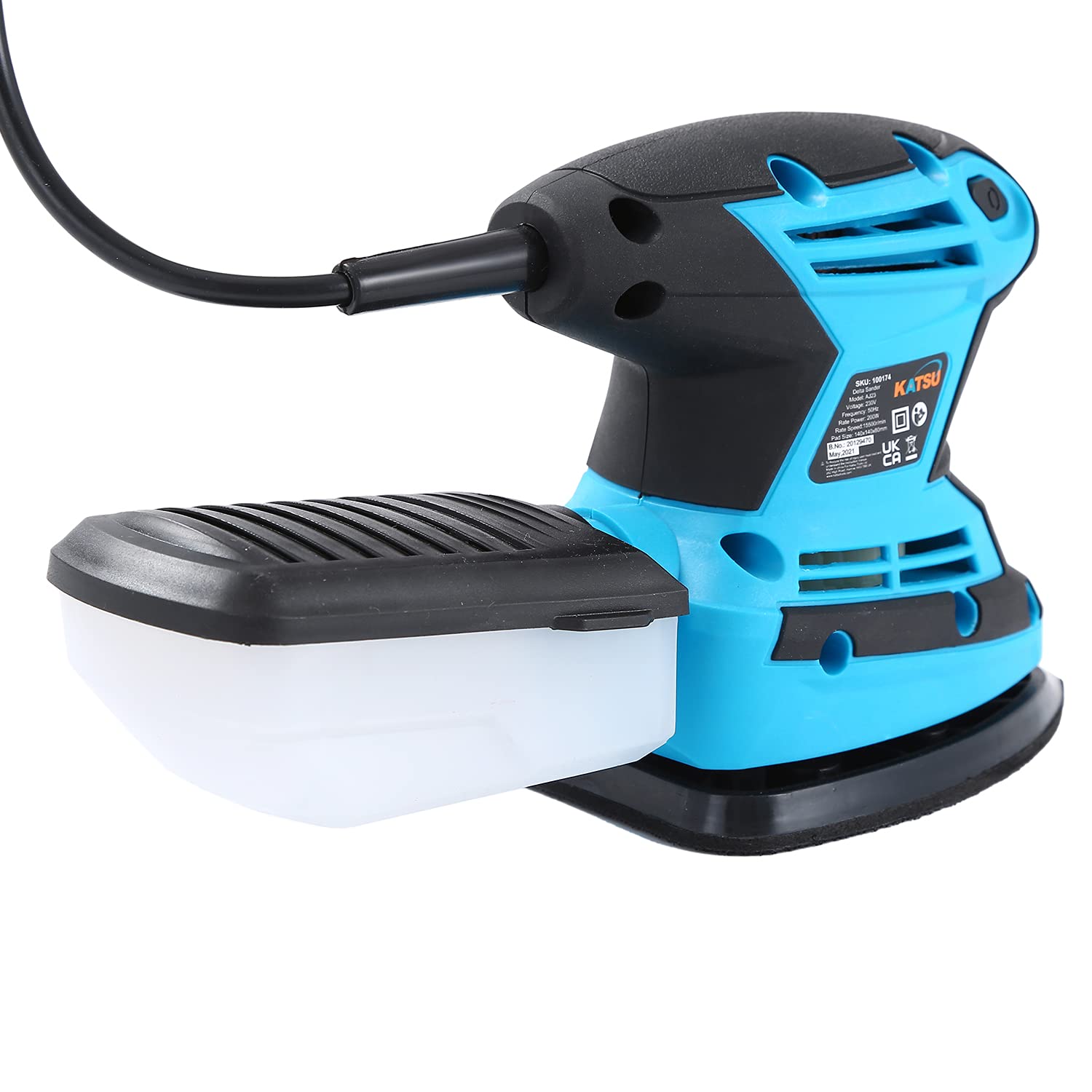 Ponceuse Vibrante 200W KATSU 15500RPM Ponceuse de Détail électrique avec Système de Dépoussiérage et 20 Pièces Papiers Abrasif, pour Le Ponçage, Le Polissage 100174