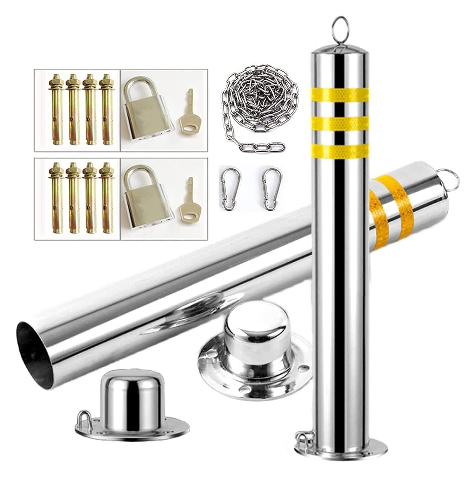 WDSOPK Parking Pile Parking Barrier Parking Bollard for Lane Safety, 2 Parking Post and 5m Warning Chain, Stainless Steel Removable Drive Bollard