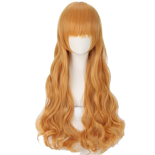 Peluca de cosplay de anime, larga, rizada, ondulada, naranja, amarillo, para mujeres y niñas, pelucas de fiesta
