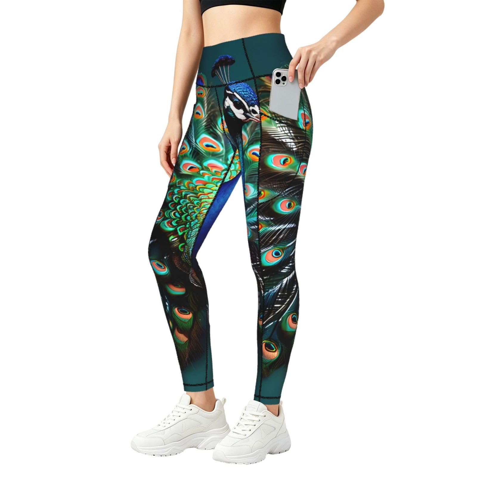 Leggings de gimnasio con bolsillos Yyoretp y estampado de pavo real 8