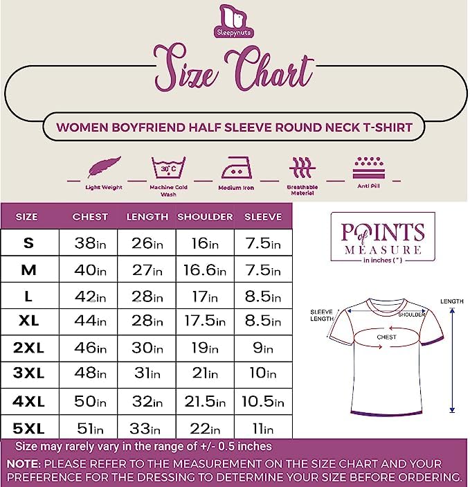 Image of Sleepynuts Women Boyfriend Plain Round Neck Half Sleeve T-Shirt