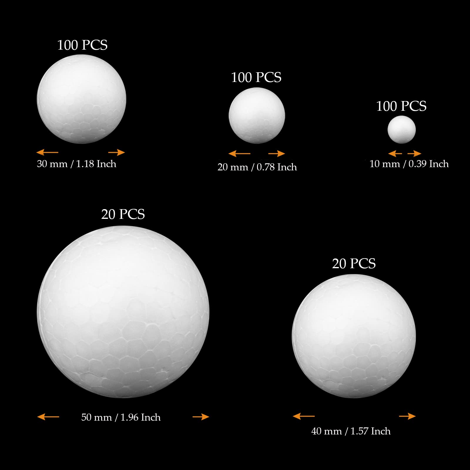 MUKCHAP 340 Pieces 5 Sizes White Foam Balls, Polystyrene Craft Foam Balls for DIY, Party Wedding Decorations, Diameter 1cm 2cm 3cm 4cm 5cm - Image 2