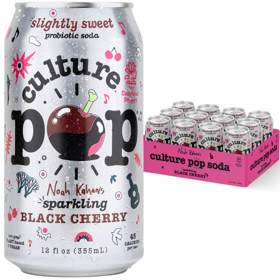 Soda, Noah Kahan's Sparkling Black Cherry, Probiotic Low Sugar Soda, Sparkling Juice Alternative, Non-GMO, Kosher, Gluten-Free, No Stevia (Multipack, 12ct, 144 fl oz)