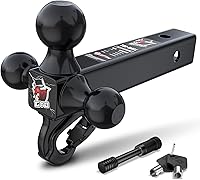 GYO 4-in-1 Trailer Hitch Ball Mount with Hook & Pin Lock - 2" Receiver, 1-7/8" 2" 2-5/16" Balls, 10,000 LBS GTW for Trucks SUVs RVs ATVs