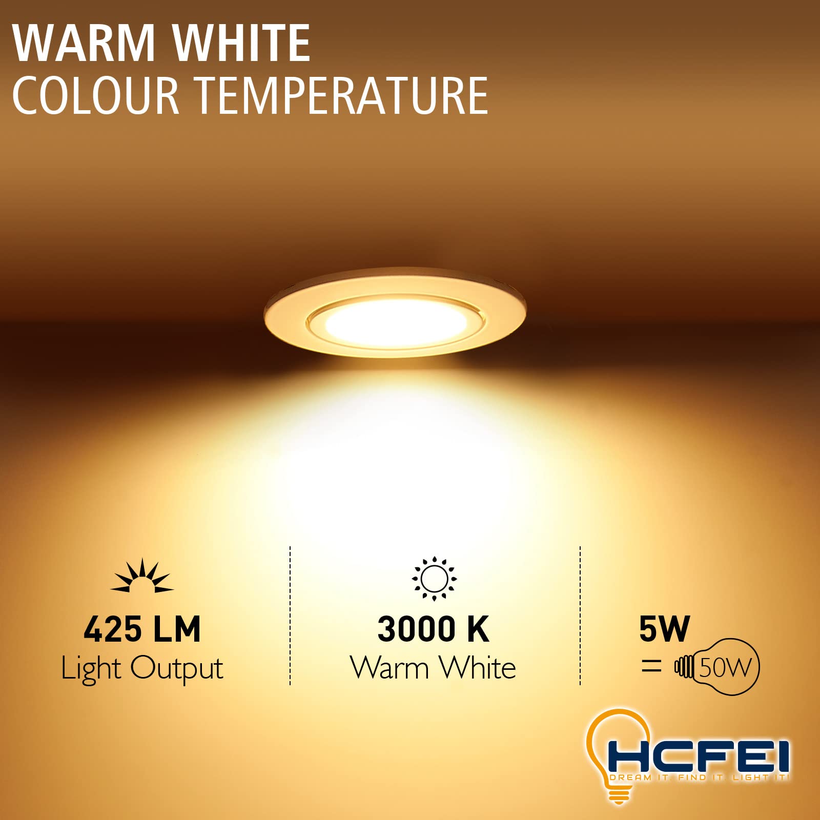 HCFEI 10er set LED Einbaustrahler dimmbar weiß schwenkbar 5W flach 230V Einbau-Spot Strahler Einbauspot 68mm Bohrloch, 120°Abstrahlwinkel, Warmweiß 3000K