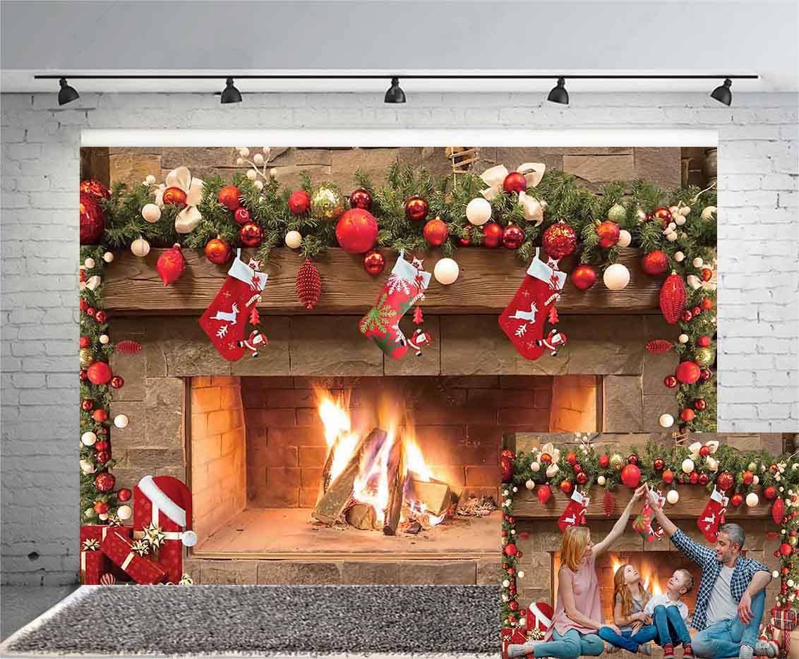 Haosphoto Christmas Backdrop for Photography 6X4FT Fireplace Backdrops Santa Claus Stocking Winter Wonderland Xmas Background for Merry Christmas and Happy New Year Photo Studio Props Vinyl HS915 - Image 3