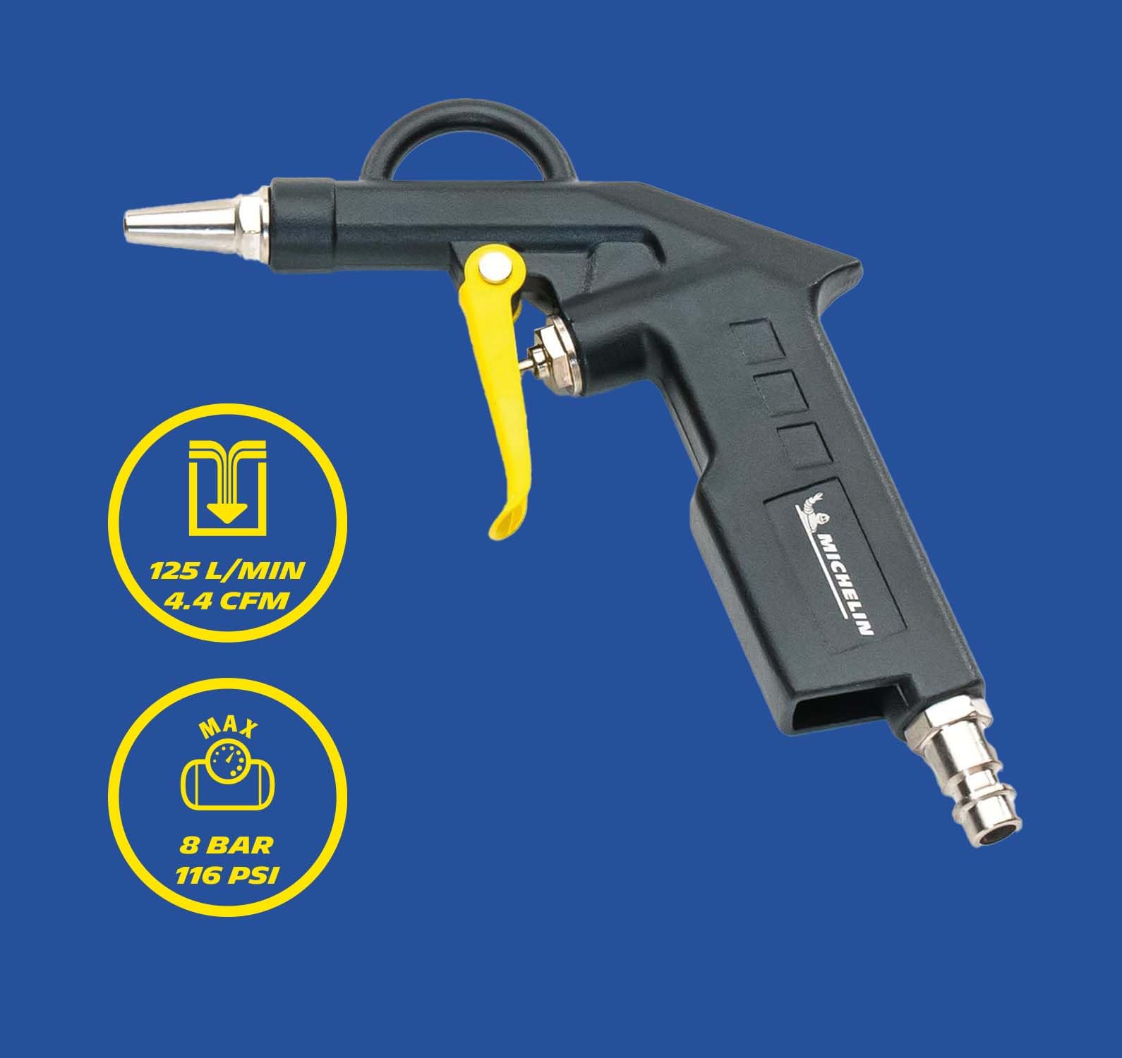 MICHELIN – Pistola Soffiaggio in Alluminio, con Ugello da 25mm x D.2 mm, Pressione Max. 8 BAR