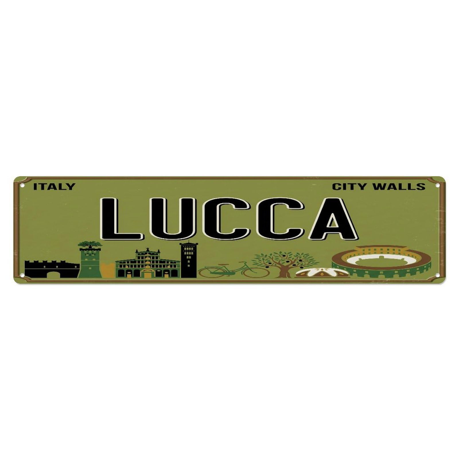 Tgrcjimh Style Metal Tin Sign Vintage Travel Lucca Italy Walls Towers