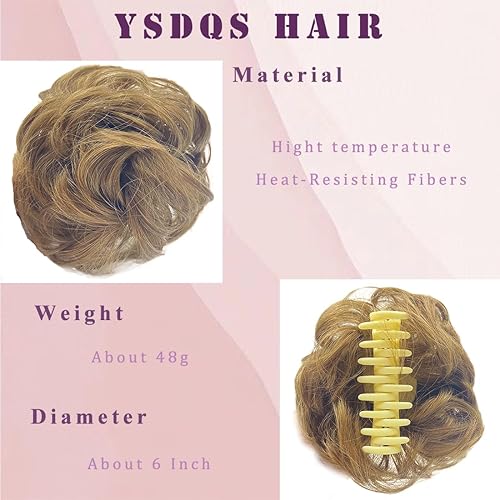 Miniatura 3 de Extensiones de cabello sintético con clip de garra, rizado, ondulado, desordenado, sintético, para mujer, postizo recogido (mezcla marrón y rubio)