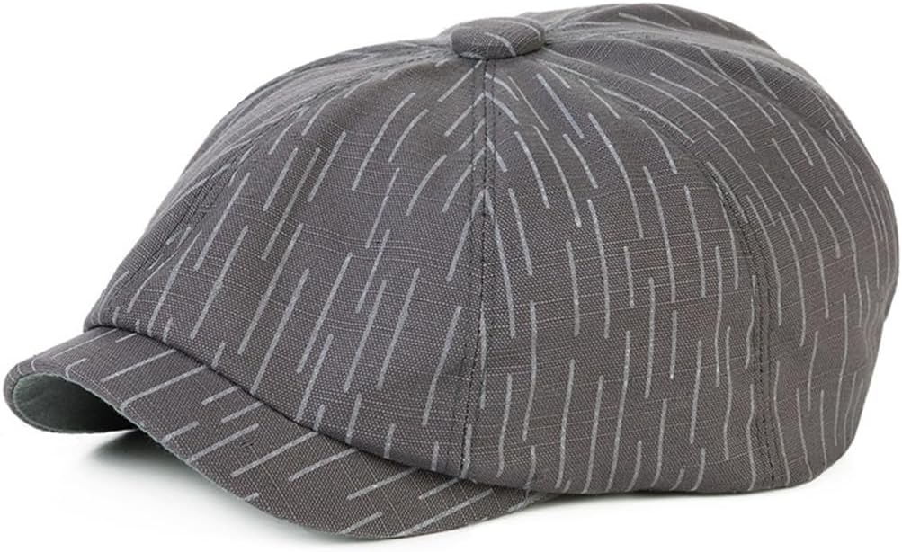 Grey Spring and Autumn Men's Striped Octagonal Hat Vintage Beret Outdoor Hat