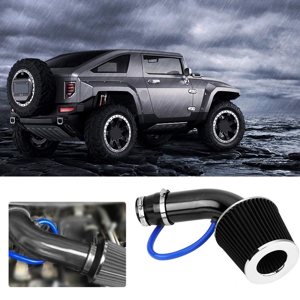Filtro aria di aspirazione aria fredda per auto con tubo di induzione, filtro aria a induzione per auto universale 76 mm 3 pollici con accessori per tubi e montaggio(Carbone nero)