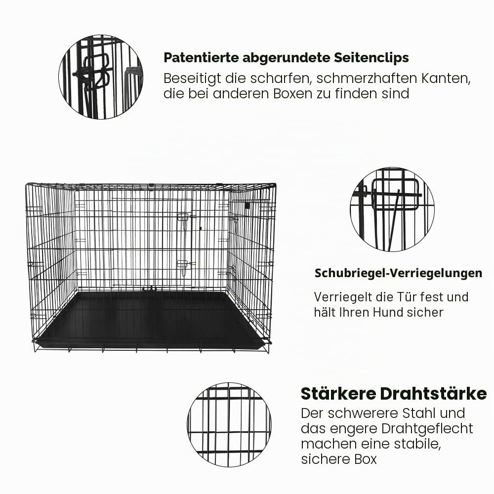 Hundekäfig 107 x 68 x 74 cm faltbar mit 2 Türen Transportkäfig Auto Hundebox mit Bodenschale Transportbox Drahtkäfig Hundetransportkäfig Größe (XL-42 Zoll)
