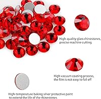 Vista 4 de Genie Crystal ss34 Red Glass Rhinestones 288 Pcs, 7.0 mm Big Light Siam Flatback Rhinestone, Diamond Cut Gems for Crafts, Face Mask, Makeup
