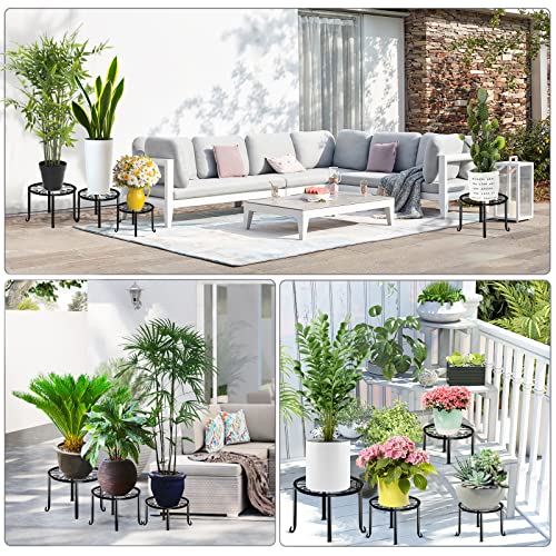 Cometofit 5 Pack Metal Plant Stand For Outdoor Indoor Plants, Heavy Duty Flower Pot Stands For Multiple Plant, Rustproof Iron Round Plant Shelf For Planter, Potted Plant Holder For Garden Home #TOP2