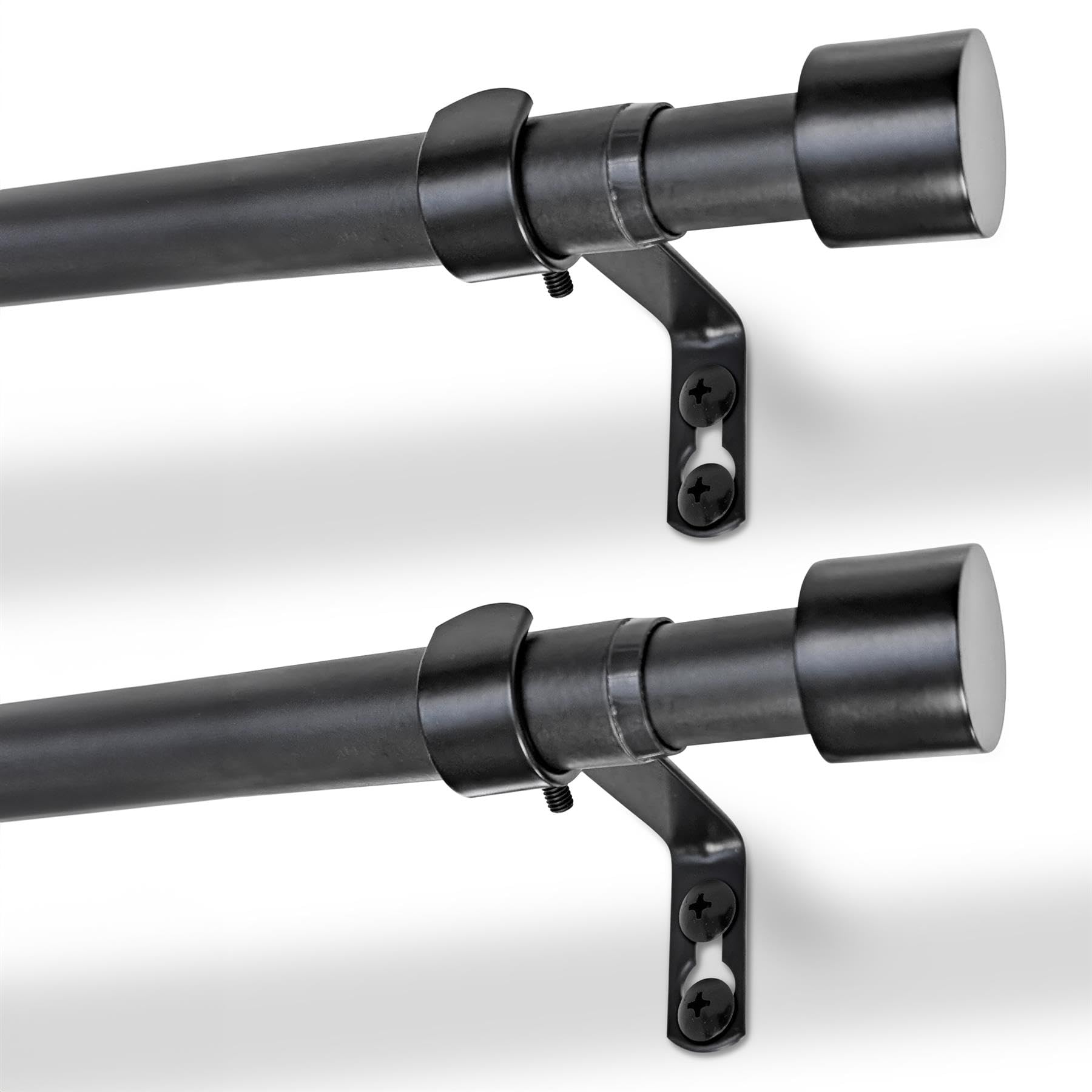 Harbour Housewares Extendable Metal Curtain Poles with Brackets - 83 to 120cm - Matt Black - 2x Modular Long Telescopic Adjustable Bay Window Bedroom Door Rod Rail for Eyelet & Rings Curtains