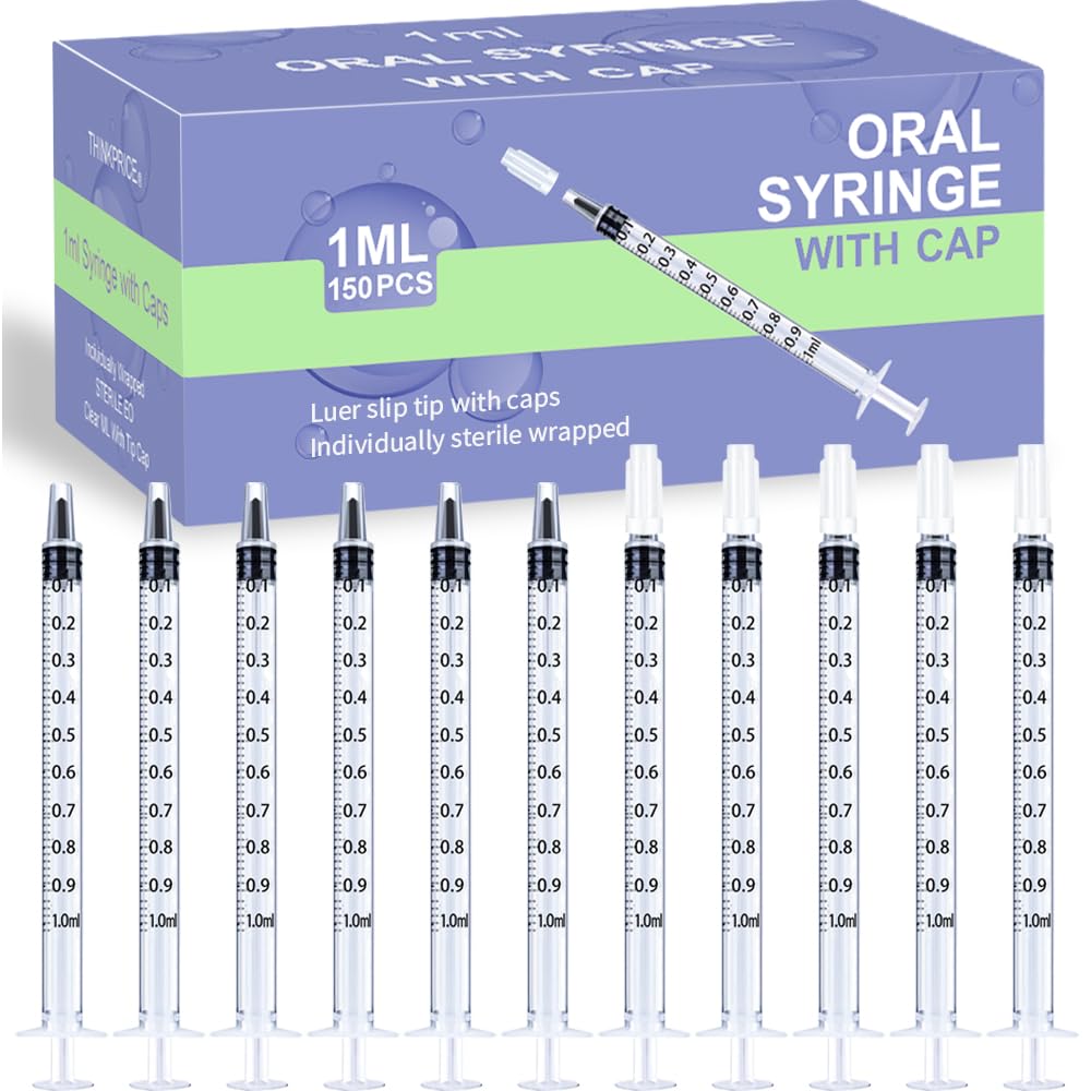 Photo 1 of 150 Pcs 1ml Syringes with Caps Oral Dispenser Individually Sterile Warpped for Medicine Dropper, Colostrum Collect Feeding Pets, Liquid