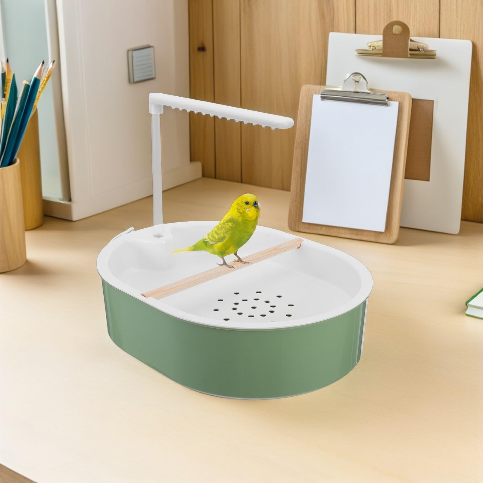 TOYANDONA Vasca da Bagno Automatica per Uccelli Conuri con Pompa Silenziosa e Flusso Regolabile, Fontana Doccia Interna per Pappagalli e Inseparabili, Accessorio Bagno per Gabbia Facile