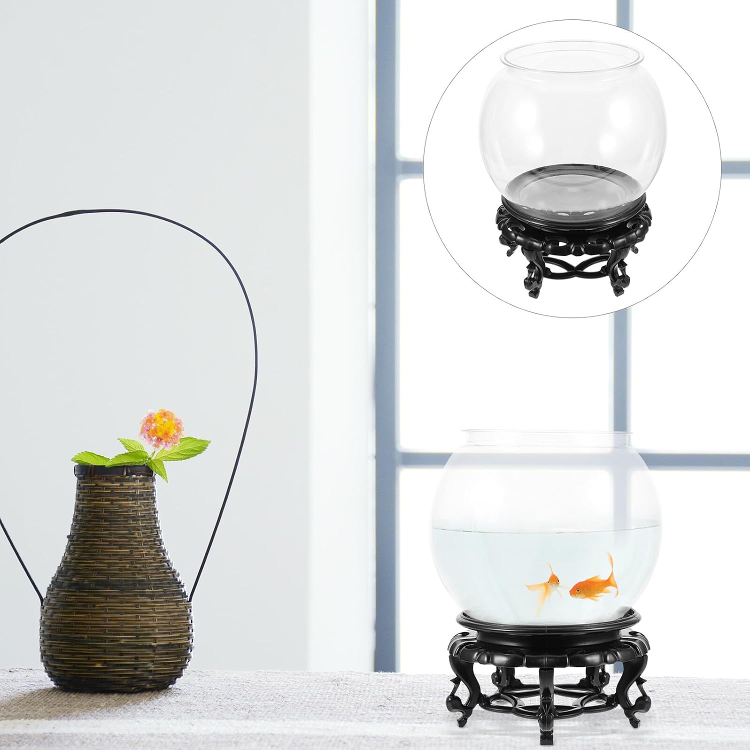 ERINGOGO Plastic Fish Bowl with Base, Large Desktop Aquarium Tank for Goldfish and Turtles, Sturdy Household Small Fish Breeding Container for Office and Home Use