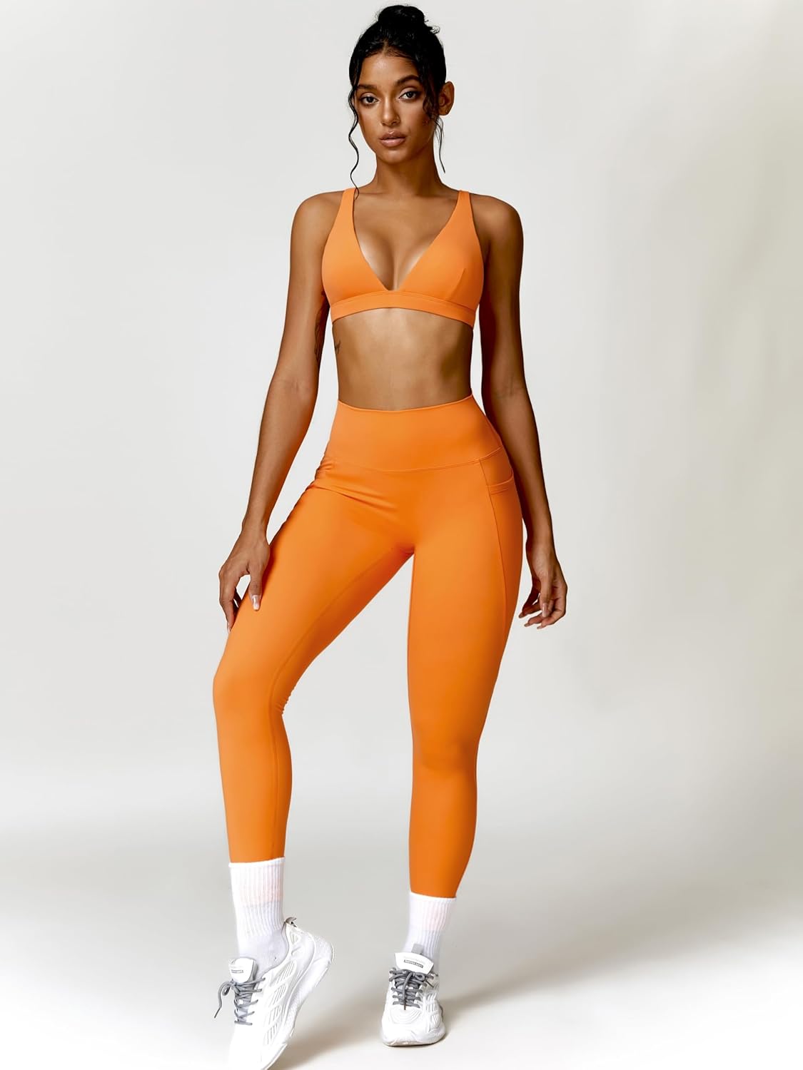 ABOCIW Womens Deep V Neck Sports Bra Padded Low Impact Fitness Yoga Bra U Back Wireless Gym Workout Bra Crop Top - Image 4