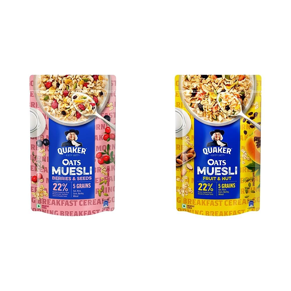 Quaker Oats Muesli 700g, Berries & Seeds flavour, Breakfast Oats Cereal
