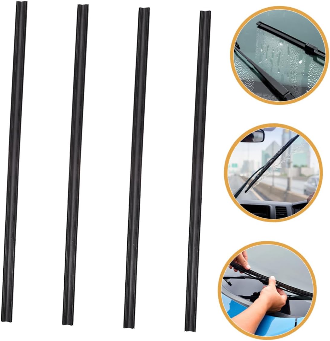 Cabilock 4Pcs Windshield Wiper Blade Refill Rubber Strips for Improved Performance Durable Silent Design Compatible with Wipers Weather Resistant Window Wiper Strips