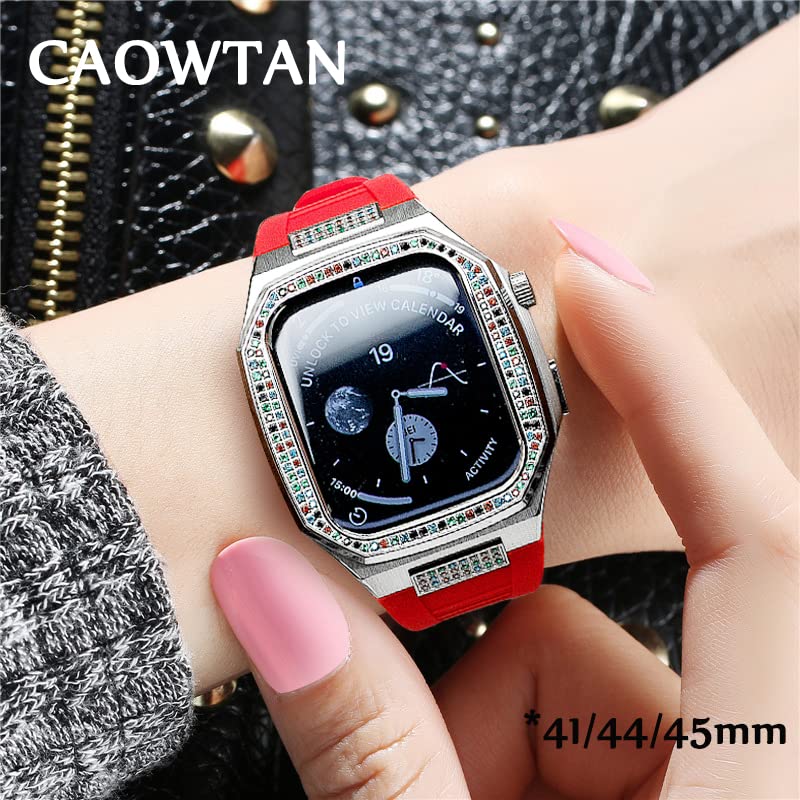Kit de modification luxe pour Apple Watch en silicone et strass agate