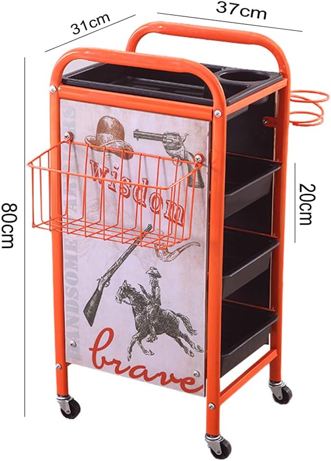 Hairdressing Storage Trolley Multi-Function Tool cart 4-5 Layer PP Tray 360° Rotating Wheel with Hair Dryer Bracket for Salon Beauty Massage Spa (373180cm) (Blue A)