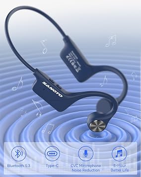 SANOTO Bone Conduction Headphones, Open Ear Headphones IPX5 Sweatproof Bluetooth 5.3, Sports Headphones for Runners Bicycle Cycling Fitness Running headphones Blue