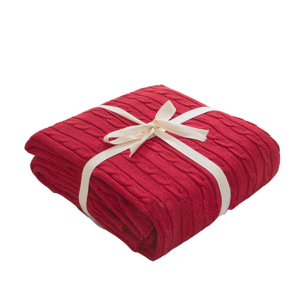 Súper Suave Cálida Manta de Punto Gruesa Cobertura para sofá Cama de Silla Decorativa Rojo 180 * 200cm