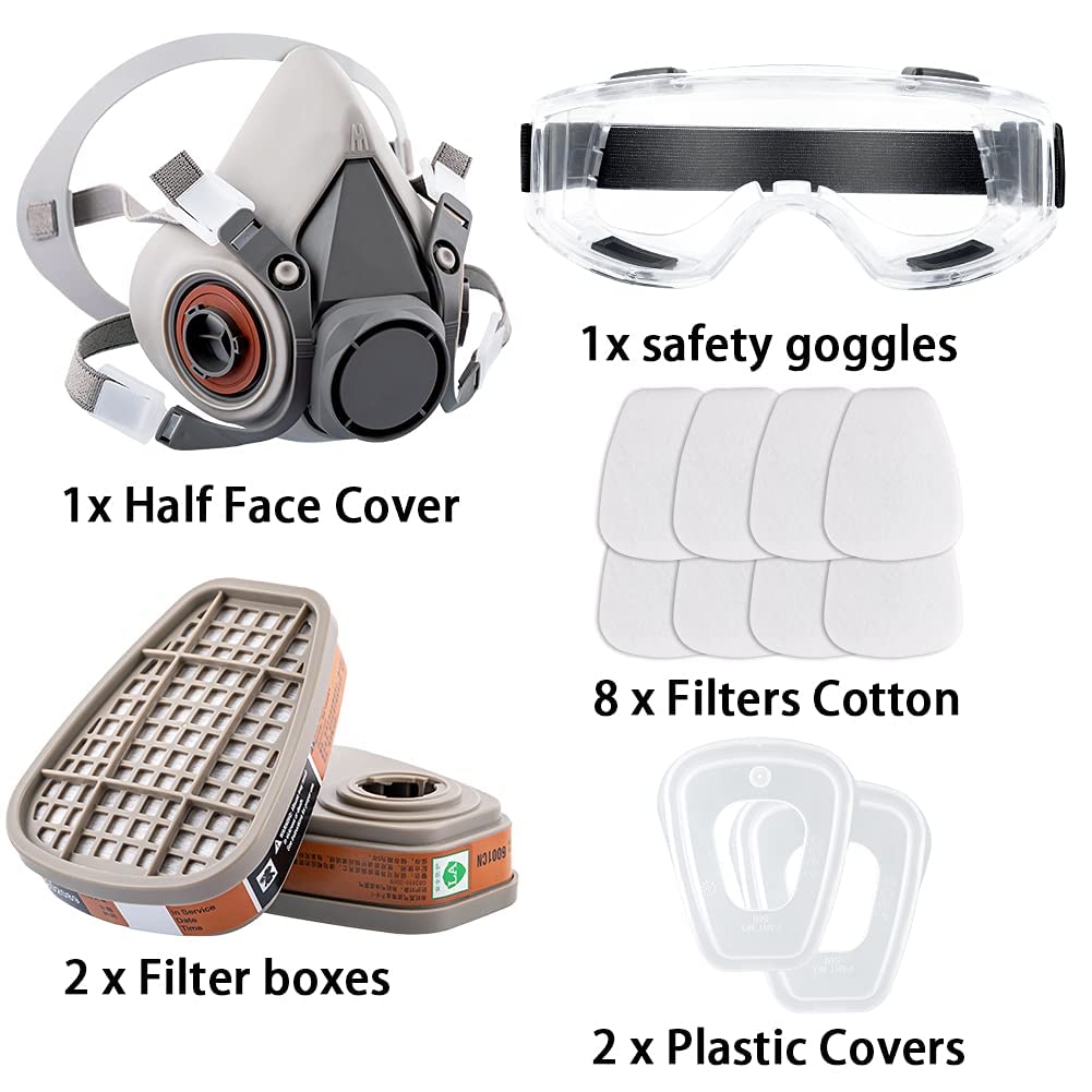 ISEAU Reusable Respirator Mask, Reusable Half Face Cover Gas Mask with Safety Glasses, Anti-Gas, Anti-Dust, Filters for Painting, Welding, Polishing, Woodworking, Epoxy Resin and DIY Project - Image 6 thumbnail