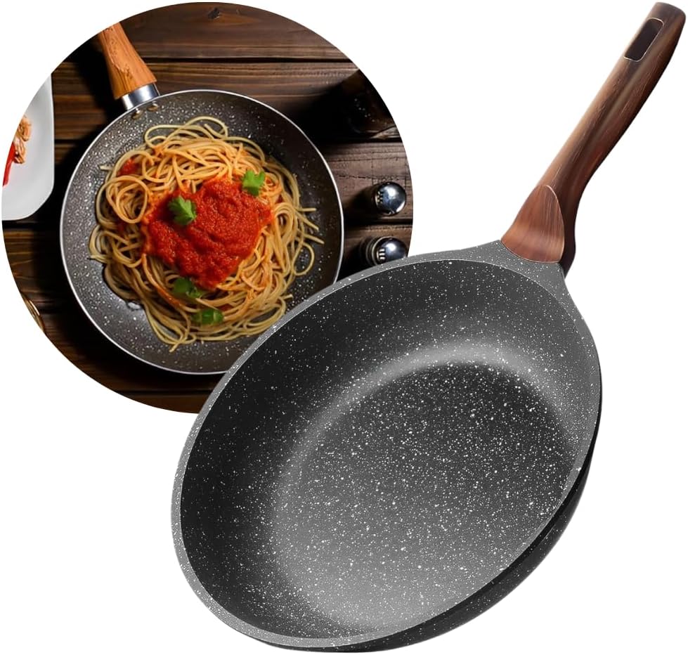 Frigideira Grande Antiaderente de Cerâmica com Cabo de Madeira Frita Sem Óleo Saudável e Durável Fogão Indução Gás Resistente Material Premium