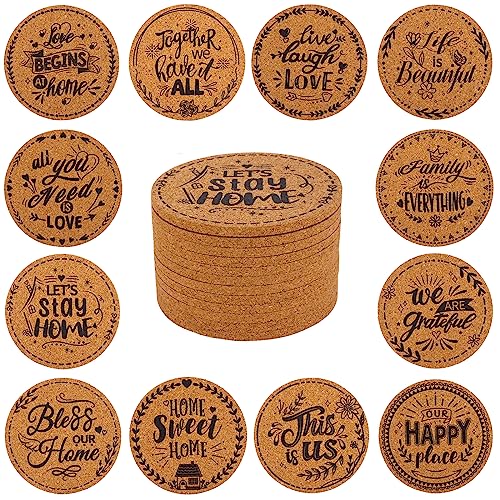 STARUBY 12 Pièces Dessous de Verre en liège, sous-Verres pour Boissons, sous Verres pour Table Basse, pour Une Décoration Absorbante dans la Cuisine ou la Salle à Manger de 10cm de Diamètre Famille