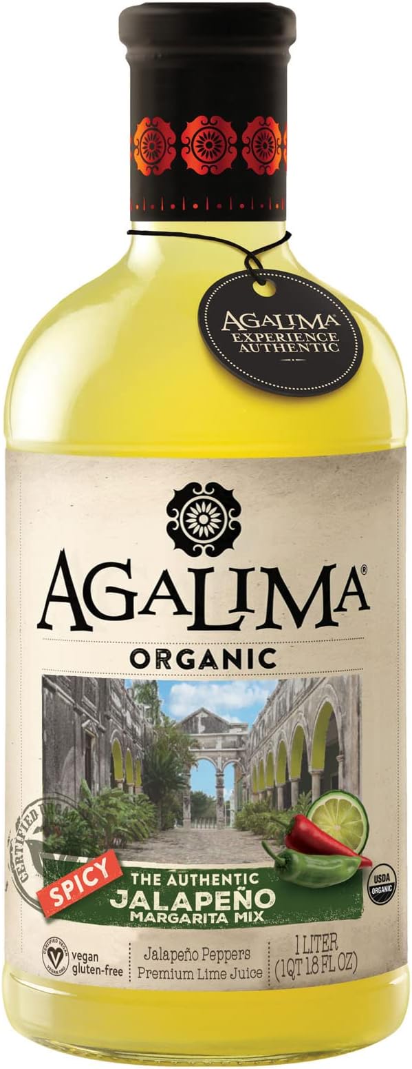 Agalima Authentic Organic Spicy Jalapeno Margarita Drink Mix, All Natural, 1 Liter (33.8 Fl Oz) Glass Bottle