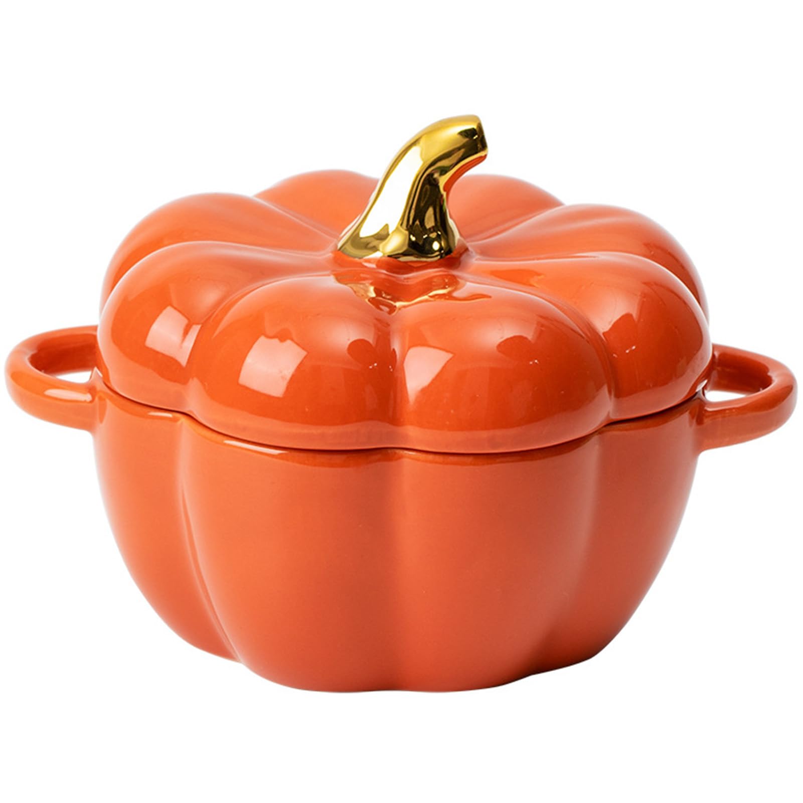 VHJdtE Ceramic stew pots, Saucepans Soup Bowl with Lid and Handle Large Serving Tureen Shape(Orange)