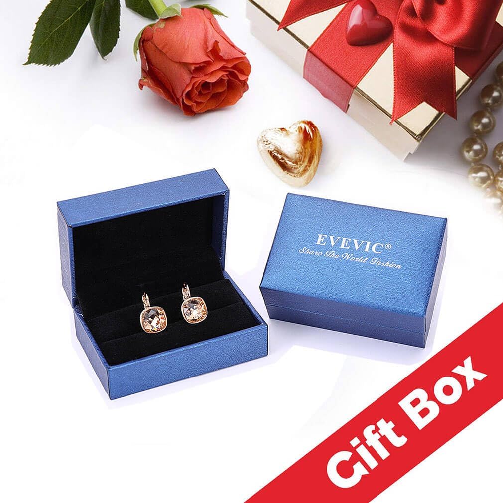 Austrian Crystal Square Cushion Drop Leverback Earrings for Women 14K Rose Gold Plated Hypoallergenic Jewelry - Image 6