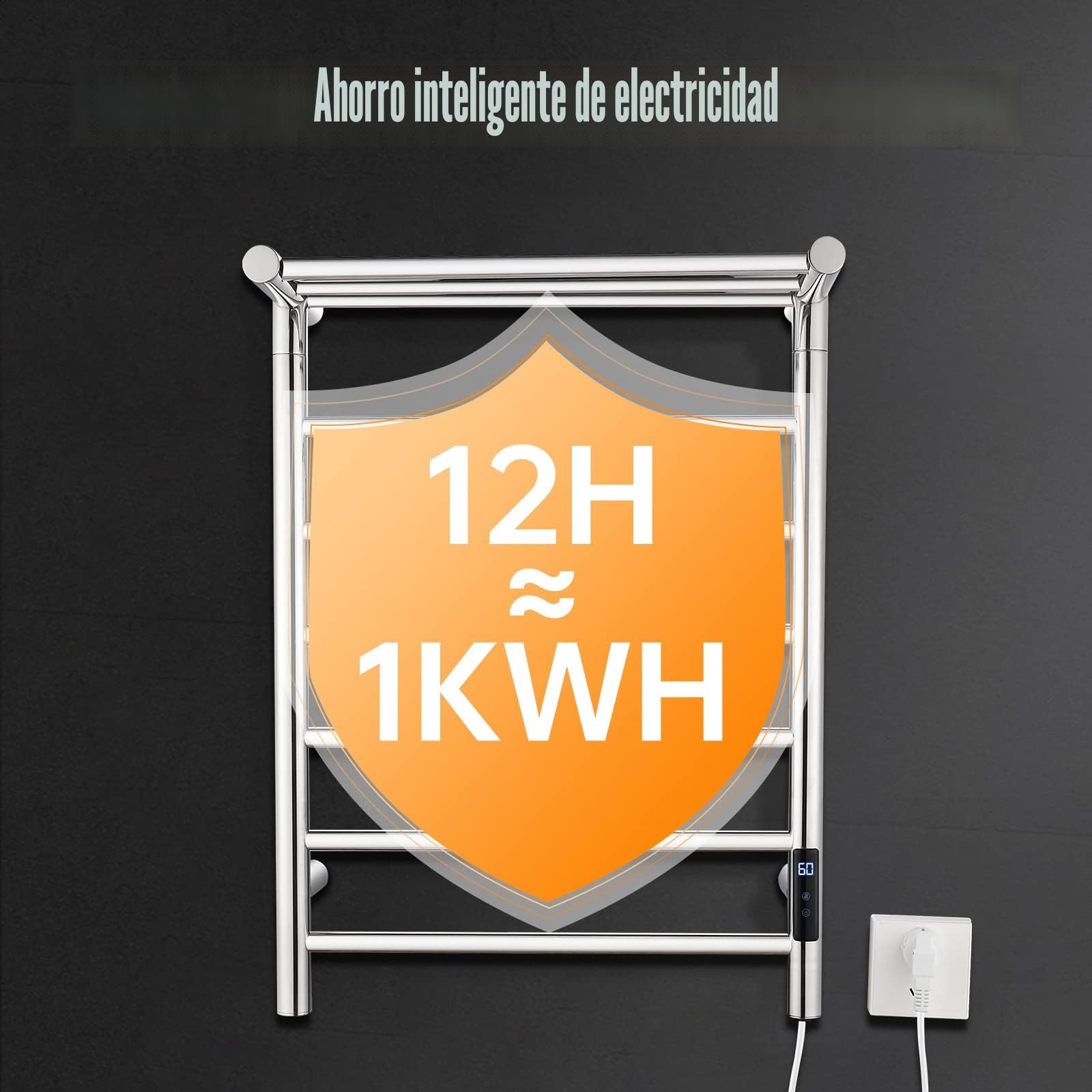 QL Toallero Eléctrico con Temporizador,Toallero Eléctrico de Pared Inteligente a Temperatura Ajustable,145W,Acero Inoxidable,680 x 500 mm,Plata