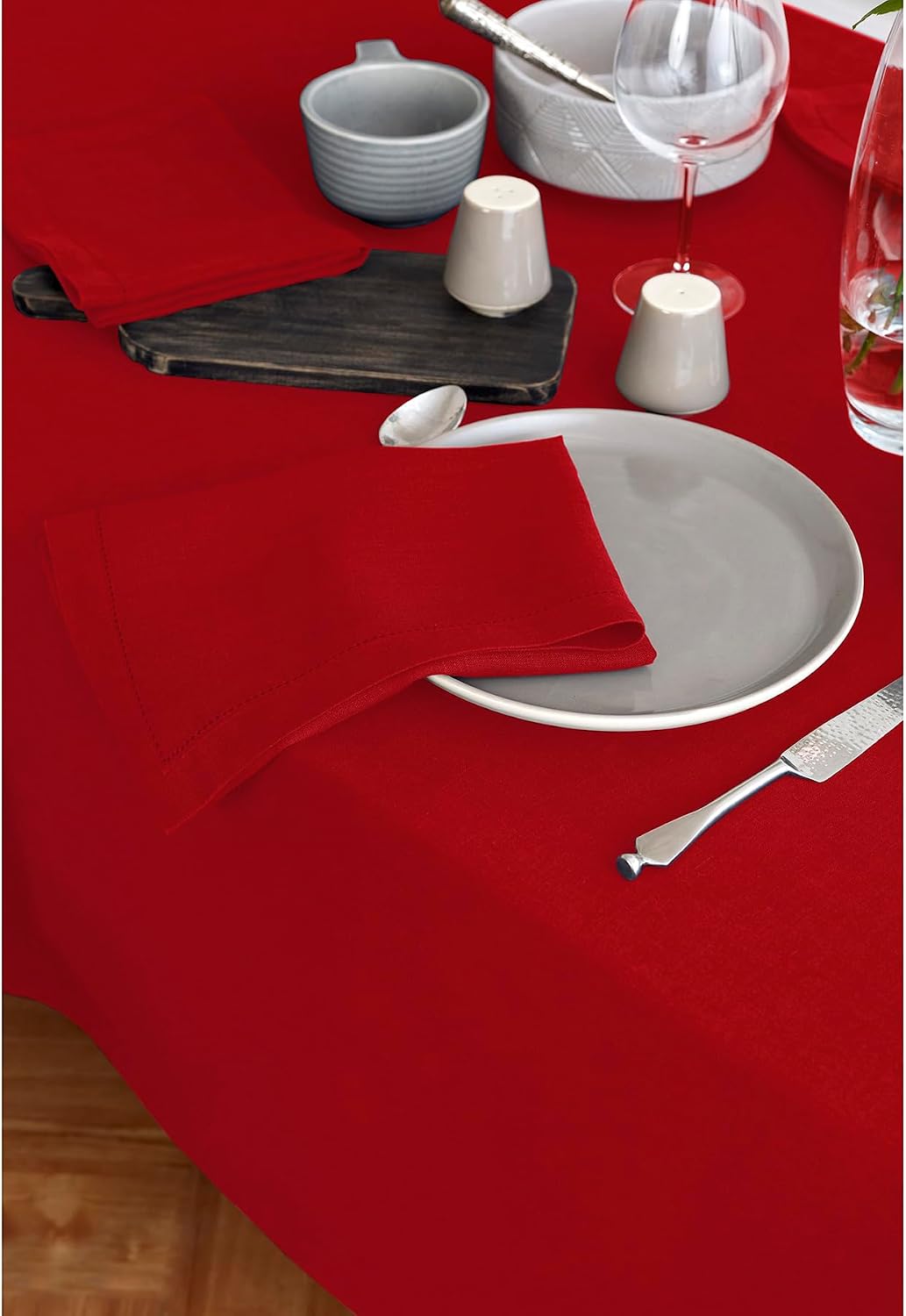 Solino Home Linen Red Tablecloth 70 x 144 Inch - 100% Pure Linen Rectangular Tablecloth - Machine Washable Table Cloth for Memorial Day - Sonoma