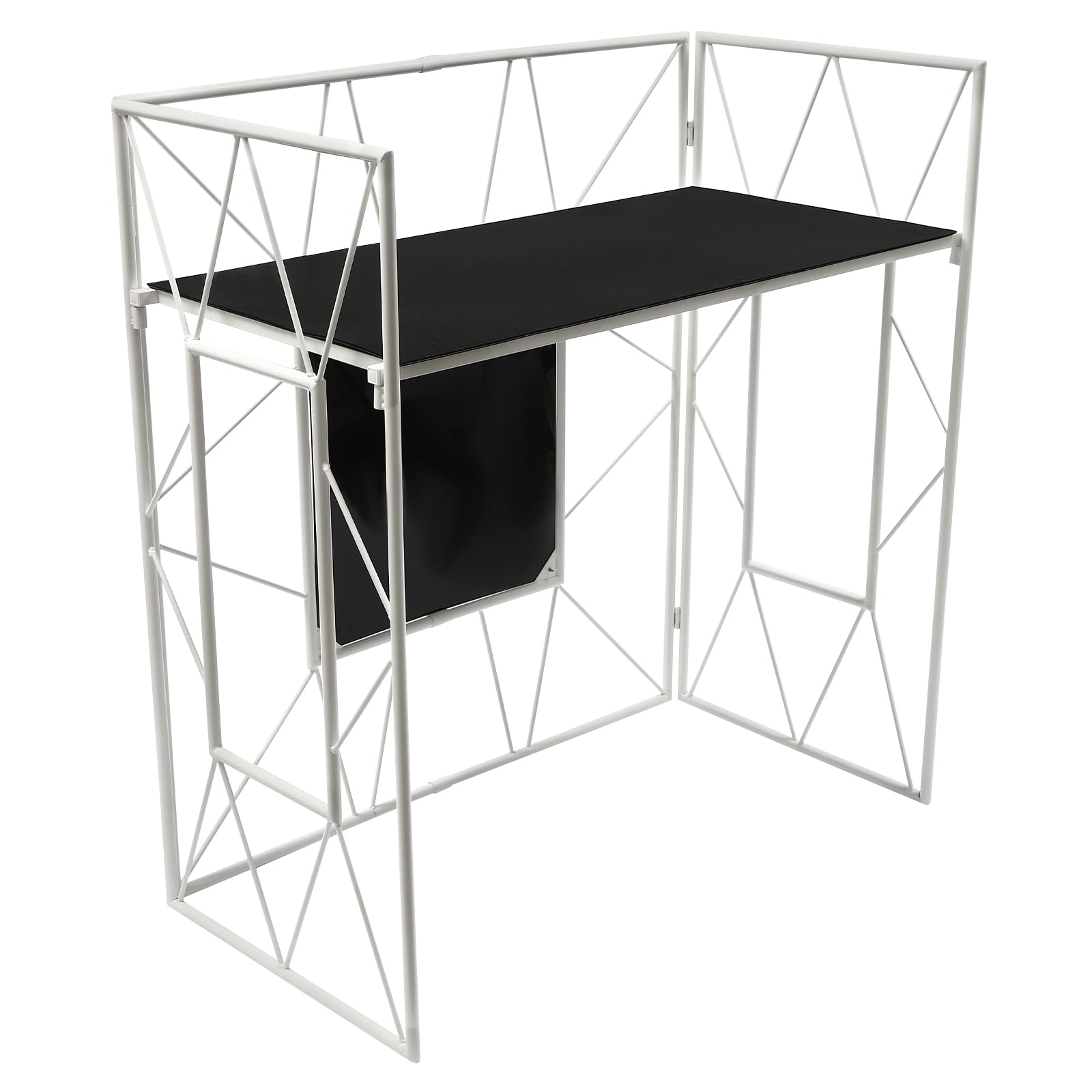 DYNAMI Portable DJ Facade Booth with Carrying Bag,DJ Table Station,Metal Open Frame DJ Booth DJ Event Facade Standing DJ Stand With Black Table (47.6