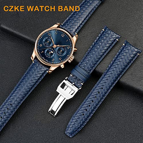 Bracelet montre cuir souple EZZON bleu pour remplacer un bracelet rigide